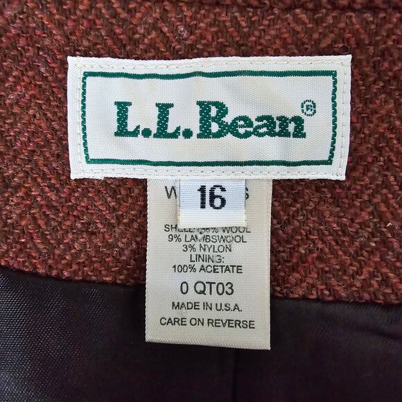 Vintage L.L. Bean Wool Blazer Jacket Made in USA Women 16 Herringbone Rust Lined - Picture 12 of 13